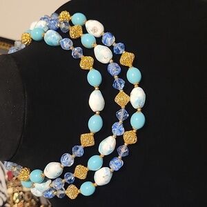 Vintage Crown Trifari Blue Art Bead Necklace